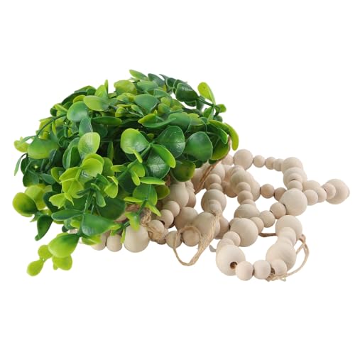 Cpolebev Eukalyptus Boho Wand GroßE Boho Schlafzimmer Wand Behang Holzperlengirlande KüNstlicher Eukalyptus Natur GrüN von Cpolebev