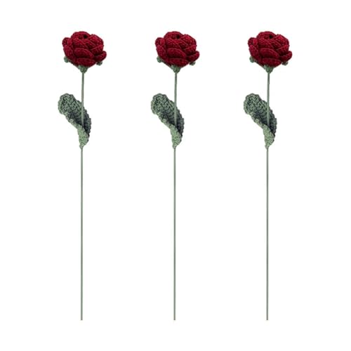Cpolebev Gehäkelter Blumenstrauß, Handgemachte Gestrickte Rote Rosenblume, Künstliche Kunstblume, Hochzeitsfeier, Heimdekoration, Einfach zu Verwenden von Cpolebev