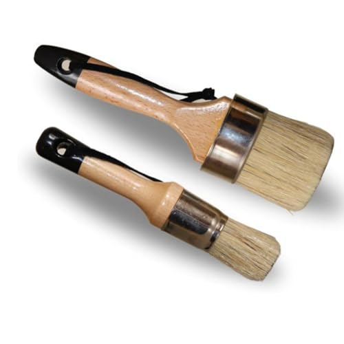 Cpolebev Kreide Wachs Pinselset - 2 Stk. 1 Runder Malpinsel Möbelmalerei 1 Ovaler Kreidepinsel - Borstenpinsel-Set Cpolebev Kreide Wachs Pinselset - 2 Stk. 1 Runder Malpinsel Möbelmalerei 1 Ovaler Kreidepinsel - Borstenpinsel-Set von Cpolebev