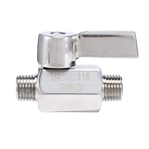 Cpolebev Kugelhahn Aus Edelstahl 316-1/4 NPT-Gewinde, Kleiner Mini-Kugelhahn (1/4 MaleandMale) von Cpolebev
