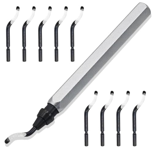 Cpolebev Schwenkbares Entgratungswerkzeug und 10 Extra Robuste HSS-Klingen, Entgratungswerkzeug 3D-Druck für Metall, Harz, PVC-Rohre, Kupfer C von Cpolebev