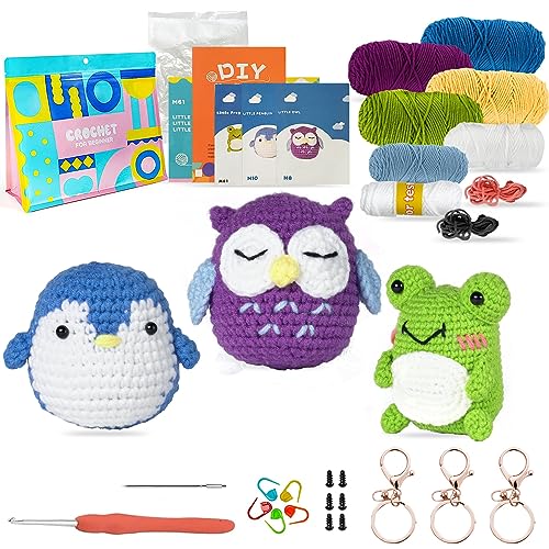 Cpvbobul Häkelset für Anfänger, 3PCS Häkeln Tiere DIY Kit für Erwachsene und Kinder, Häkeln Starter Stricken Kit für komplette Anfänger mit Schritt-für-Schritt-Anleitungen und Video-Tutorials von Cpvbobul