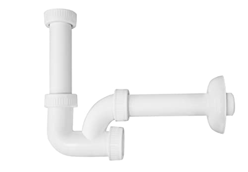 CR C1U3 Siphon für Waschbecken oder Badezimmer U-förmiger Wege 1"1/4"-Ausgang Ø32-Inspektionierbar, Weiß von Cr