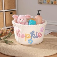 Personalisierter Strick-Babykorb Monogramm Neugeborene Mädchen Geschenkkorb Baumwollseil-Kinderzimmer-Korb Baby Gewebter Korb Baby-Dusche-Korb Personalisierter Strick-Babykorb Monogramm Neugeborene Mädchen Geschenkkorb Baumwollseil-Kinderzimmer-Korb Baby Gewebter Korb Baby-Dusche-Korb von CradleArtStore