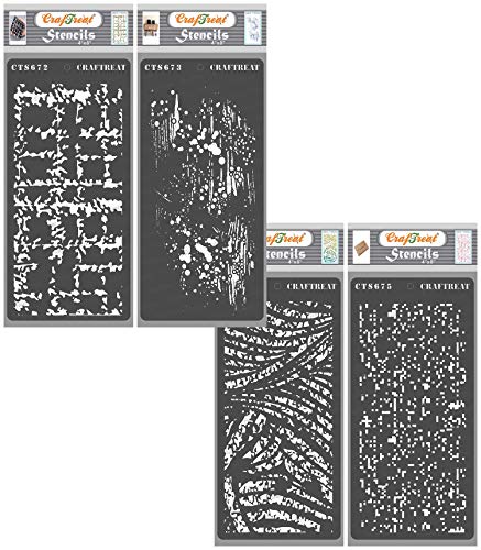 CrafTreat wiederverwendbare Kunst-Journaling-Schablonen – alter genähter Teppich, abgenutzte Wirbel und digitale Daten – 4er-Pack – 10,2 x 20,3 cm – strukturierte Schablonen für Airbrushing von CrafTreat