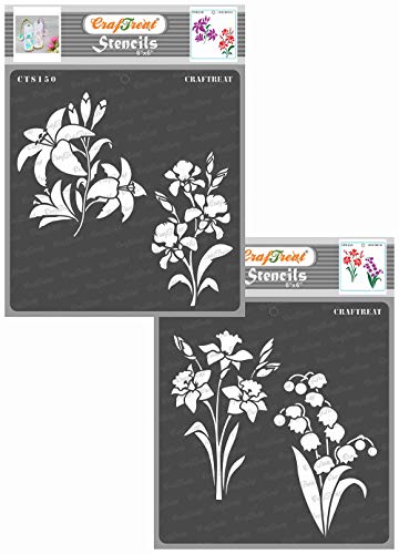 CrafTreat blumen schablonen zum malen An leinwand, holz, papier kunst, wand, boden und scrapbook zubehör-6X6inches-2Pcs-wiederverwendbar DIY iris,lilie,daffodil & glocke bullet journal schablonen von CrafTreat