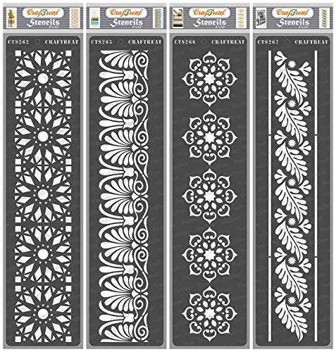 CrafTreat Border Stencils for Crafts Reusable Vintage - BorderVI, BorderIX, BorderX & BorderXI(4Pcs)- Size:3X12 Inches - Border Stencils for Furniture Painting - Pattern Border Stencils for Painting von CrafTreat