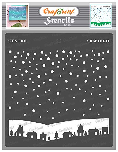 CrafTreat Christmas Snowfall Stencils for Painting on Wood, Canvas, Paper, Fabric, Floor, Wall and Tiles - Winter Village Stencil 6 x Inch Reusable DIY Art Craft Winter von CrafTreat