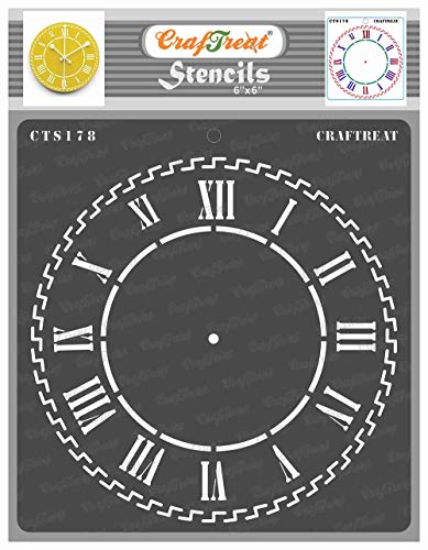 CrafTreat Uhr mit römischen Ziffern schablonen für wandgestaltung(15cms x 15cms)wiederverwendbare schablonen für Malen auf Holz,Leinwand,Papier,Stoff,Boden,Wand und Fliesen DIYKunst und Kunsthandwerk von CrafTreat