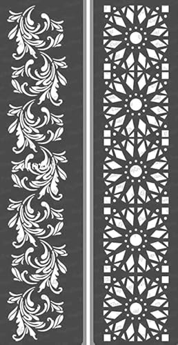 CrafTreat Floral Border Stencils for Painting on Wood, Canvas, Paper, Fabric, Floor, Wall and Tile - Border5 and Border6-2 Pcs - 3x12 Inches Each - Reusable DIY Art and Craft Stencils Borders von CrafTreat
