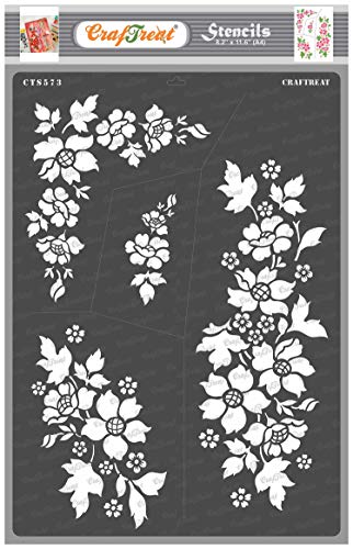 CrafTreat Flower Stencils for Crafts Reusable - A Bunch of Blooms - size: A4 - Floral Stencils for Furniture Painting - Flower Stencils for Painting on Canvas, Fabric, Wood, Concrete, Garden von CrafTreat