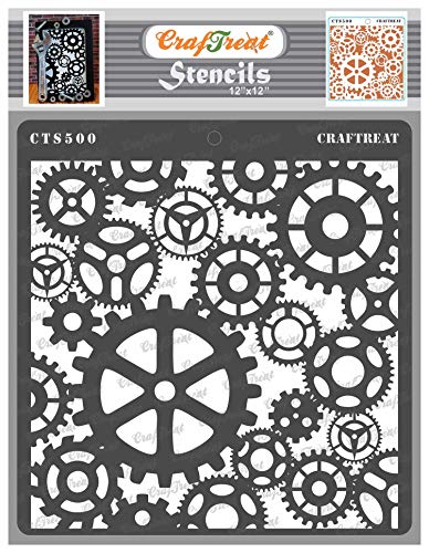 CrafTreat Gear Stencils for Painting on Wood, Canvas, Paper, Fabric, Floor, Wall and Tile - Gears - 12 x 12 Inches - Reusable DIY Art and Craft Stencils - Clock Gear Stencil von CrafTreat
