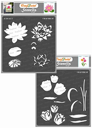 CrafTreat Layered schablonen zum malen An leinwand, holz, papier kunst, wand, boden, scrapbooking Und bullet journal - 6X6 inches - 2pcs - wiederverwendbar diy lotus & tulip schablonen für handwerk von CrafTreat