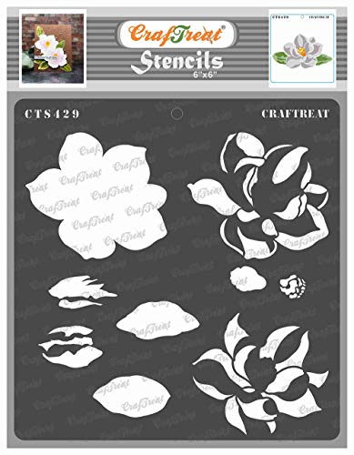 CrafTreat Layered schablonen zum malen An leinwand, holz, papier kunst, wand, boden, scrapbooking Und bullet journal - 6X6 inches - wiederverwendbar diy Magnolia blume airbrush schablonen für handwerk von CrafTreat