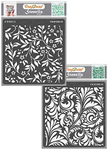 CrafTreat Blatt-und Blumenschablonen zum Basteln,wiederverwendbar-Flourish-Hintergrund und Flourish-Schablone 2-Größe(15 x 15 cm) Blumenschablonen für Möbelmalerei-Flourish-Schablonen für den Garten von CrafTreat