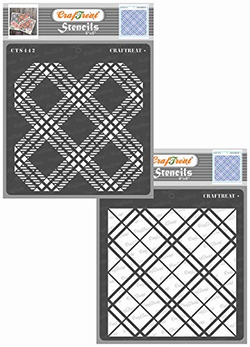 CrafTreat Pattern Stencils for Crafts Reusable Vintage - 2 Step Plaid Stencil (2 Pieces) - Size: 6 x 6 Inches - DIY Craft Layering Stencils for Card Making - Checkered Stencil for Painting von CrafTreat