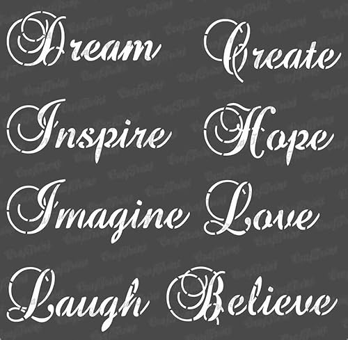 CrafTreat Quote Stencils for Crafts Reusable Vintage - Imagine Sentiments - Size: 15 x 15 cm - Script Sentiment Stencil for Painting on Concrete - Postive Quote Stencils for Furniture Painting von CrafTreat