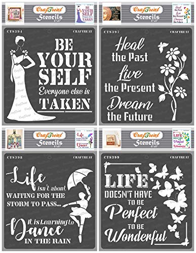 CrafTreat Quote Stencils for Painting on Wood, Canvas, Paper, Fabric, Wall - Be Yourself, Heal, Dance in Rain and Wonderful Life - 4 Pcs - 6x6 Inches Each - Reusable DIY Art and Craft Stencils von CrafTreat