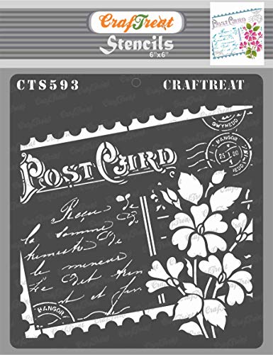 CrafTreat Stencils for Painting on Wood, Canvas, Paper, Fabric, Floor, Wall and Tile - Carte Postale - 6 x 6 Inches - Reusable DIY Art and Craft Stencils for Mixed Media Art - Postal Stencils von CrafTreat