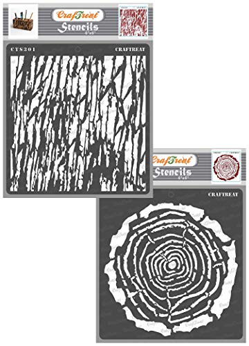 CrafTreat wiederverwendbare Texturschablonen für Möbelmalerei im Vintage-Stil – Baumringe und Rinde (2 Stück) – 15,2 x 15,2 cm – Musterschablonen zum Malen auf Beton von CrafTreat