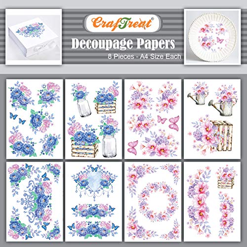 CrafTreat decoupage papier für Möbel - decoupage papier blumen und Sonnenblumen-Vintage-Decoupage (21 cm x 29,7 cm) 8 Blatt - reispapier decoupage - decoupage- Decopatch-Papier - scrapbooking papier von CrafTreat