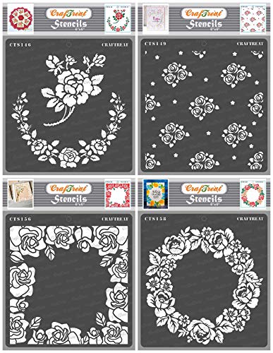 CrafTreat Rose blumen schablonen zum malen An leinwand, holz, papier kunst, wand, boden und scrapbook zubehör-6X6inches-4Pcs-wiederverwendbar DIY Roses Hintergrund schablone-bullet journal schablonen von CrafTreat