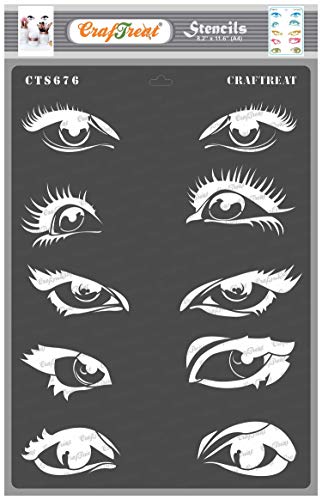 CrafTreat wiederverwendbare Augenschablone für Kunst und Handwerk – Express Eyes – A4 – Evil Eye Schablone zum Malen 21,6 x 29,2 cm – Augenschablonen zum Malen auf Leinwand – Augenschablonen-Designs von CrafTreat