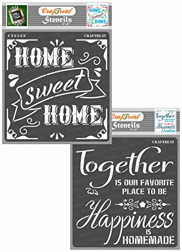 CrafTreat wiederverwendbare Wandschablonen zum Bemalen von Wänden und Fliesen – Home Sweet Home and Happy Together – 2er-Pack – 15,2 x 15,2 cm – Zitat-Schablonen zum Bemalen – Wortschablonen von CrafTreat