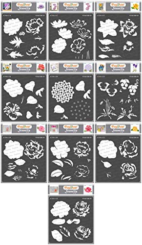 CrafTreat Layered blume schablonen zum malen An leinwand, holz, papier kunst, wand, boden, scrapbooking Und bullet journal - 6X6 inches - wiederverwendbar diy 10Pcs airbrush schablonen für handwerk von CrafTreat