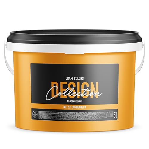 Craft Colors® 5L hochwertige Wandfarbe edelmatt, Kreidefarbe made in Germany, DESIGN Collection No. 251 Sonnengelb von Craft Colors