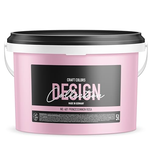 Craft Colors® 5L hochwertige Wandfarbe edelmatt, Kreidefarbe made in Germany, DESIGN Collection No. 401 Prinzessinnenrosa/Babyrosa von Craft Colors