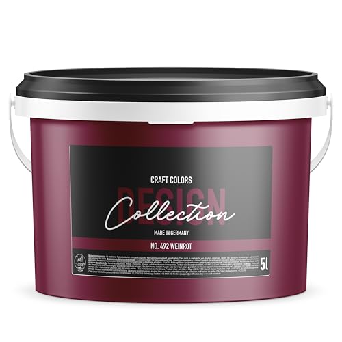 Craft Colors® 5L hochwertige Wandfarbe edelmatt, Kreidefarbe made in Germany, DESIGN Collection No. 492 Weinrot von Craft Colors