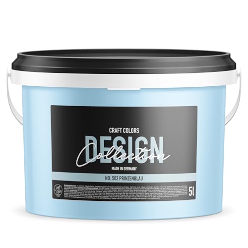 Craft Colors® 5L hochwertige Wandfarbe edelmatt, Kreidefarbe made in Germany, DESIGN Collection No. 502 Prinzenblau/Babyblau von Craft Colors