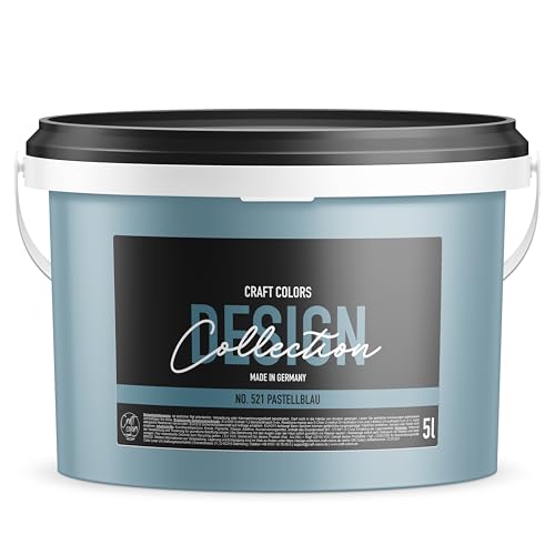 Craft Colors® 5L hochwertige Wandfarbe edelmatt, Kreidefarbe made in Germany, DESIGN Collection No. 521 pastell blau von Craft Colors