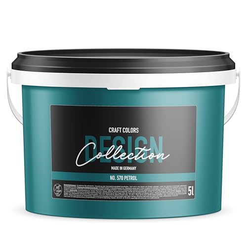 Craft Colors® 5L hochwertige Wandfarbe edelmatt, Kreidefarbe made in Germany, DESIGN Collection No. 570 Petrol von Craft Colors