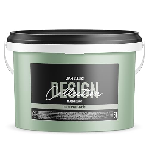 Craft Colors® 5L hochwertige Wandfarbe edelmatt, Kreidefarbe made in Germany, DESIGN Collection No. 640 frisches Salbeigrün von Craft Colors