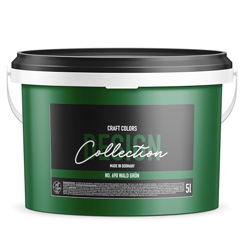Craft Colors® 5L hochwertige Wandfarbe edelmatt, Kreidefarbe made in Germany, DESIGN Collection No. 690 Waldgrün von Craft Colors