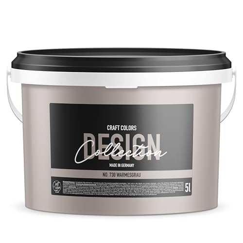Craft Colors® 5L hochwertige Wandfarbe edelmatt, Kreidefarbe made in Germany, DESIGN Collection No. 730 warmes grau von Craft Colors