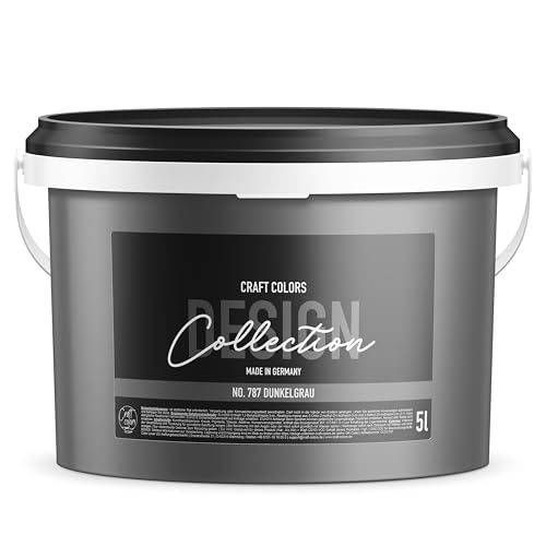 Craft Colors® 5L hochwertige Wandfarbe edelmatt, Kreidefarbe made in Germany, DESIGN Collection No. 787 wandfarbe grau, dunkelgrau, lösemittelfrei, atmungsaktiv von Craft Colors