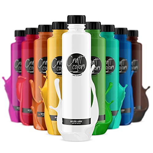 Craft colors® hochwertige Acrylfarben - Set 10 x 750ml (XL) deckende Malfarbe | Made in Germany | geeignet für Acryl Pouring | schnell trocknend | hohe Pigmentierung von Craft Colors