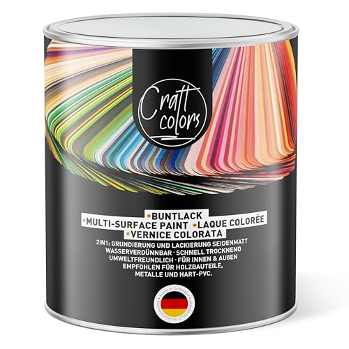 Craft Colors Buntlack 2in1 Schwarz – Seidenmatter Multi-Surface Lack – Grundierung & Decklack – Wasserverdünnbar, schnell trocknend, umweltfreundlich – Für Holz, Metall & Hart-PVC – Innen & Außen von Craft Colors