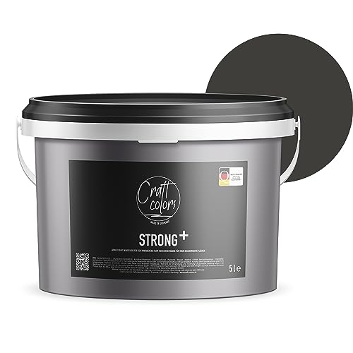 Craft Colors Wandfarbe Strong+ Anthrazit, 5 Liter für stark beanspruchte Flächen wie Treppenhäusern, Fluren, Kellerräumen und Garagenwänden - Nassabriebklasse 1 - Made in Germany von Craft Colors