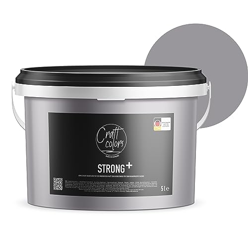 Craft Colors Wandfarbe Strong+ Steingrau, 5 Liter für stark beanspruchte Flächen wie Treppenhäusern, Fluren, Kellerräumen und Garagenwänden - Nassabriebklasse 1 - Made in Germany von Craft Colors