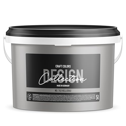 Craft Colors® 5L hochwertige Wandfarbe edelmatt, Kreidefarbe made in Germany, DESIGN Collection No. 763 hell grau von Craft Colors