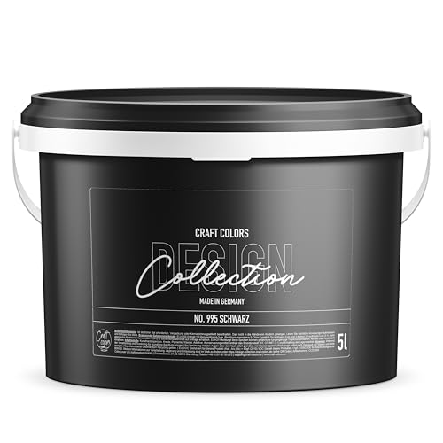 Craft Colors® 5L hochwertige Wandfarbe edelmatt, Kreidefarbe made in Germany, DESIGN Collection No.995 schwarz, Tiefschwarz von Craft Colors
