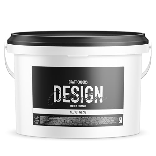 Craft Colors® 5L hochwertige Wandfarbe edelmatt, Kreidefarbe made in Germany, Design Collection No. 901 weiß von Craft Colors