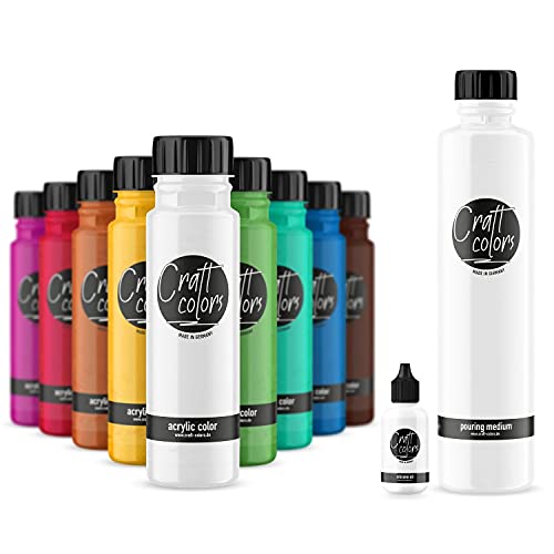 Craft Colors® Pouring Set Rainbow 10x 250ml Acrylfarbe made in Germany + Pouring Medium & Silikon Öl von Craft Colors