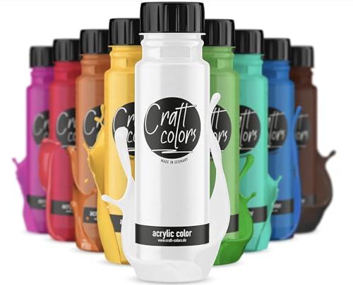 Craft Colors® hochwertige Acrylfarben Set (10 x 250ml) | Made in Germany | deckende Malfarbe | schnell trocknend |vielseitig einsetzbar | hohe Pigmentierung von Craft Colors