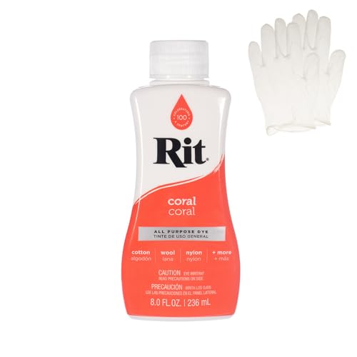 Rit Dye – Flüssige Stofffarbe zum Basteln, Kleidung und Dekor – 226.8 g Flasche – Koralle (Handschuhe enthalten) von Craft County