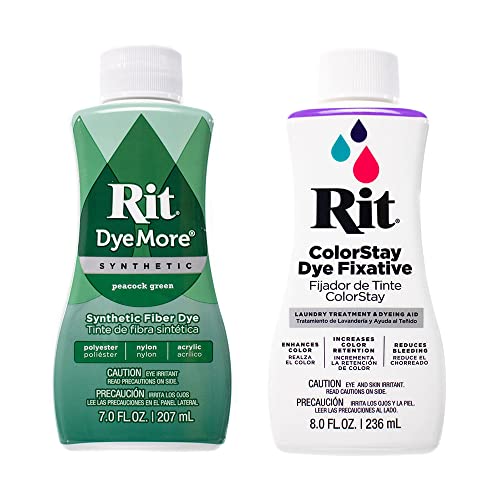 Rit DyeMore Kunstfaserfarbe für Kleidung, Dekoration und Handwerk, 200 ml, Pfauengrün mit Farbfixiermittel von Craft County